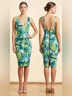 Caribbean Queen Tropical Green and Blue Backless Dress